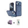 MARSİLYAN™- iPhone 14 Kılıf İz Modern Prime - Şeffaf Pasifik Cam Ekran Koruyucu + Raze Metal Kamera Lens - SH