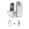 MARSİLYAN™- iPhone 14 Kılıf İz Modern Prime - Şeffaf Pasifik Cam Ekran Koruyucu + Shine Kamera Lens - GS