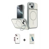 MARSİLYAN™- iPhone 14 Kılıf İz Modern Prime - Şeffaf Pasifik Cam Ekran Koruyucu + Shine Kamera Lens - KI