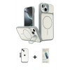 MARSİLYAN™- iPhone 14 Kılıf İz Modern Prime - Şeffaf Pasifik Cam Ekran Koruyucu + Shine Kamera Lens - SH