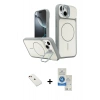MARSİLYAN™- iPhone 14 Kılıf İz Modern Prime - Şeffaf Royal Nano Ekran Koruyucu + Diamond Kamera Lens - KI