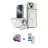 MARSİLYAN™- iPhone 14 Kılıf İz Modern Prime - Şeffaf Royal Nano Ekran Koruyucu + Raze Metal Kamera Lens - KI