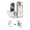 MARSİLYAN™- iPhone 14 Kılıf İz Modern Prime - Şeffaf Royal Nano Ekran Koruyucu + Shine Kamera Lens - GD