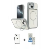MARSİLYAN™- iPhone 14 Kılıf İz Modern Prime - Şeffaf Royal Nano Ekran Koruyucu + Shine Kamera Lens - GS