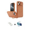 MARSİLYAN™- iPhone 14 Kılıf İz Modern Prime - Siyah 3D Antistatik Cam Ekran Koruyucu + Diamond Kamera Lens - PE