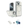 MARSİLYAN™- iPhone 14 Kılıf İz Modern Prime - Siyah 3D Antistatik Cam Ekran Koruyucu + Diamond Kamera Lens - SABE