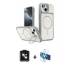MARSİLYAN™- iPhone 14 Kılıf İz Modern Prime - Siyah 3D Antistatik Cam Ekran Koruyucu + PVD Metal Kamera Lens - TU