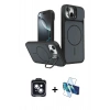MARSİLYAN™- iPhone 14 Kılıf İz Modern Prime - Siyah 3D Antistatik Cam Ekran Koruyucu + PVD Metal Kamera Lens - SH