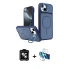 MARSİLYAN™- iPhone 14 Kılıf İz Modern Prime - Siyah 3D Antistatik Cam Ekran Koruyucu + PVD Metal Kamera Lens - TU