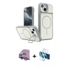 MARSİLYAN™- iPhone 14 Kılıf İz Modern Prime - Siyah 3D Antistatik Cam Ekran Koruyucu + Raze Metal Kamera Lens - MR