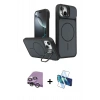 MARSİLYAN™- iPhone 14 Kılıf İz Modern Prime - Siyah 3D Antistatik Cam Ekran Koruyucu + Raze Metal Kamera Lens - GS