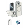 MARSİLYAN™- iPhone 14 Kılıf İz Modern Prime - Siyah 3D Antistatik Cam Ekran Koruyucu + Shine Kamera Lens - GI
