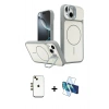 MARSİLYAN™- iPhone 14 Kılıf İz Modern Prime - Siyah 3D Antistatik Cam Ekran Koruyucu + Shine Kamera Lens - GD
