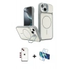 MARSİLYAN™- iPhone 14 Kılıf İz Modern Prime - Siyah 3D Antistatik Cam Ekran Koruyucu + Shine Kamera Lens - KI