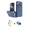 MARSİLYAN™- iPhone 14 Kılıf İz Modern Prime - Siyah 3D Antistatik Cam Ekran Koruyucu + Shine Kamera Lens - KI