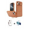 MARSİLYAN™- iPhone 14 Kılıf İz Modern Prime - Siyah 3D Antistatik Cam Ekran Koruyucu + Shine Kamera Lens - KI
