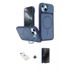 MARSİLYAN™- iPhone 14 Kılıf İz Modern Prime - Siyah 3D Antistatik Hayalet Cam Ekran Koruyucu + Diamond Kamera Lens - KI