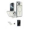 MARSİLYAN™- iPhone 14 Kılıf İz Modern Prime - Siyah 3D Antistatik Hayalet Cam Ekran Koruyucu + Diamond Kamera Lens - KI