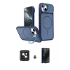 MARSİLYAN™- iPhone 14 Kılıf İz Modern Prime - Siyah 3D Antistatik Hayalet Cam Ekran Koruyucu + PVD Metal Kamera Lens - PE