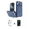 MARSİLYAN™- iPhone 14 Kılıf İz Modern Prime - Siyah 3D Antistatik Hayalet Cam Ekran Koruyucu + Shine Kamera Lens - GD