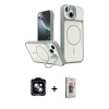 MARSİLYAN™- iPhone 14 Kılıf İz Modern Prime - Siyah Bilvis 3D Cam Ekran Koruyucu + PVD Metal Kamera Lens - MI