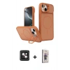 MARSİLYAN™- iPhone 14 Kılıf İz Modern Prime - Siyah Bilvis 3D Cam Ekran Koruyucu + PVD Metal Kamera Lens - PE