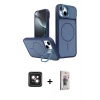 MARSİLYAN™- iPhone 14 Kılıf İz Modern Prime - Siyah Bilvis 3D Cam Ekran Koruyucu + PVD Metal Kamera Lens - PE