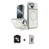 MARSİLYAN™- iPhone 14 Kılıf İz Modern Prime - Siyah Bilvis 3D Cam Ekran Koruyucu + PVD Metal Kamera Lens - TU