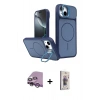 MARSİLYAN™- iPhone 14 Kılıf İz Modern Prime - Siyah Bilvis 3D Cam Ekran Koruyucu + Raze Metal Kamera Lens - MR
