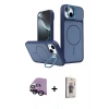 MARSİLYAN™- iPhone 14 Kılıf İz Modern Prime - Siyah Bilvis 3D Cam Ekran Koruyucu + Raze Metal Kamera Lens - SH