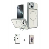 MARSİLYAN™- iPhone 14 Kılıf İz Modern Prime - Siyah Bilvis 3D Cam Ekran Koruyucu + Shine Kamera Lens - YL