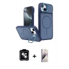 MARSİLYAN™- iPhone 14 Kılıf İz Modern Prime - Siyah Bilvis 3D Mat Cam Ekran Koruyucu + PVD Metal Kamera Lens - GS