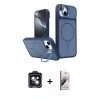 MARSİLYAN™- iPhone 14 Kılıf İz Modern Prime - Siyah Bilvis 3D Mat Cam Ekran Koruyucu + PVD Metal Kamera Lens - SH