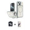 MARSİLYAN™- iPhone 14 Kılıf İz Modern Prime - Siyah Bilvis 3D Mat Cam Ekran Koruyucu + PVD Metal Kamera Lens - SH