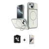 MARSİLYAN™- iPhone 14 Kılıf İz Modern Prime - Siyah Bilvis 3D Mat Cam Ekran Koruyucu + PVD Metal Kamera Lens - TU