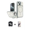 MARSİLYAN™- iPhone 14 Kılıf İz Modern Prime - Siyah Bilvis 3D Mat Cam Ekran Koruyucu + PVD Metal Kamera Lens - YL