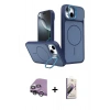 MARSİLYAN™- iPhone 14 Kılıf İz Modern Prime - Siyah Bilvis 3D Mat Cam Ekran Koruyucu + Raze Metal Kamera Lens - GS