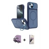 MARSİLYAN™- iPhone 14 Kılıf İz Modern Prime - Siyah Bilvis 3D Mat Cam Ekran Koruyucu + Raze Metal Kamera Lens - SH