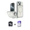 MARSİLYAN™- iPhone 14 Kılıf İz Modern Prime - Siyah Bilvis 5in1 3D Magic Cam Ekran Koruyucu + PVD Metal Kamera Lens - SH