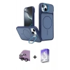 MARSİLYAN™- iPhone 14 Kılıf İz Modern Prime - Siyah Bilvis 5in1 3D Magic Cam Ekran Koruyucu + Raze Metal Kamera Lens - SH