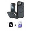 MARSİLYAN™- iPhone 14 Kılıf İz Modern Prime - Siyah Bilvis 5in1 5D Magic Hayalet Cam Ekran Koruyucu + PVD Metal Kamera Lens - MI