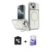 MARSİLYAN™- iPhone 14 Kılıf İz Modern Prime - Siyah Bilvis 5in1 5D Magic Hayalet Cam Ekran Koruyucu + PVD Metal Kamera Lens - YL