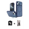 MARSİLYAN™- iPhone 14 Kılıf İz Modern Prime - Siyah Bilvis Hayalet Cam Ekran Koruyucu + PVD Metal Kamera Lens - TU