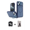 MARSİLYAN™- iPhone 14 Kılıf İz Modern Prime - Siyah Bilvis Hayalet Cam Ekran Koruyucu + PVD Metal Kamera Lens - YL