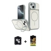 MARSİLYAN™- iPhone 14 Kılıf İz Modern Prime - Siyah Buffer Cam Ekran Koruyucu + PVD Metal Kamera Lens - GS