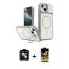 MARSİLYAN™- iPhone 14 Kılıf İz Modern Prime - Siyah Buffer Cam Ekran Koruyucu + PVD Metal Kamera Lens - MI