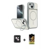 MARSİLYAN™- iPhone 14 Kılıf İz Modern Prime - Siyah Buffer Cam Ekran Koruyucu + PVD Metal Kamera Lens - PE