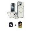MARSİLYAN™- iPhone 14 Kılıf İz Modern Prime - Siyah Buffer Cam Ekran Koruyucu + PVD Metal Kamera Lens - SH