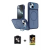 MARSİLYAN™- iPhone 14 Kılıf İz Modern Prime - Siyah Buffer Cam Ekran Koruyucu + PVD Metal Kamera Lens - TU