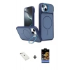 MARSİLYAN™- iPhone 14 Kılıf İz Modern Prime - Siyah Buffer Hayalet Cam Ekran Koruyucu + Diamond Kamera Lens - PE